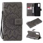 For OPPO Reno4 Sun Embossing Pattern Horizontal Flip Leather Case with Card Slot & Holder & Wallet & Lanyard(Grey) - 1