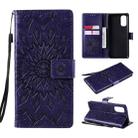 For OPPO Reno4 Sun Embossing Pattern Horizontal Flip Leather Case with Card Slot & Holder & Wallet & Lanyard(Purple) - 1