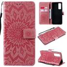 For Huawei P Smart 2021 Sun Embossing Pattern Horizontal Flip Leather Case with Card Slot & Holder & Wallet & Lanyard(Pink) - 1