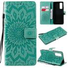 For Huawei P Smart 2021 Sun Embossing Pattern Horizontal Flip Leather Case with Card Slot & Holder & Wallet & Lanyard(Green) - 1