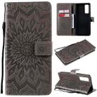 For Huawei P Smart 2021 Sun Embossing Pattern Horizontal Flip Leather Case with Card Slot & Holder & Wallet & Lanyard(Grey) - 1