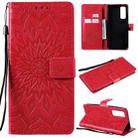 For Huawei P Smart 2021 Sun Embossing Pattern Horizontal Flip Leather Case with Card Slot & Holder & Wallet & Lanyard(Red) - 1
