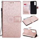 For Huawei P Smart 2021 Sun Embossing Pattern Horizontal Flip Leather Case with Card Slot & Holder & Wallet & Lanyard(Rose Gold) - 1