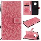 For Huawei Y9a Sun Embossing Pattern Horizontal Flip Leather Case with Card Slot & Holder & Wallet & Lanyard(Pink) - 1