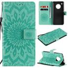 For Huawei Y9a Sun Embossing Pattern Horizontal Flip Leather Case with Card Slot & Holder & Wallet & Lanyard(Green) - 1