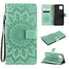 For Samsung Galaxy A42 5G Sun Embossing Pattern Horizontal Flip Leather Case with Card Slot & Holder & Wallet & Lanyard(Green) - 1