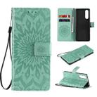 For Sony Xperia5 II Sun Embossing Pattern Horizontal Flip Leather Case with Card Slot & Holder & Wallet & Lanyard(Green) - 1