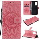 For Xiaomi Mi 10T / 10T Pro Sun Embossing Pattern Horizontal Flip Leather Case with Card Slot & Holder & Wallet & Lanyard(Pink) - 1