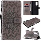 For Xiaomi Mi 10T / 10T Pro Sun Embossing Pattern Horizontal Flip Leather Case with Card Slot & Holder & Wallet & Lanyard(Grey) - 1