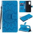 For Xiaomi Mi 10T / 10T Pro Sun Embossing Pattern Horizontal Flip Leather Case with Card Slot & Holder & Wallet & Lanyard(Blue) - 1