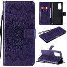 For Xiaomi Mi 10T / 10T Pro Sun Embossing Pattern Horizontal Flip Leather Case with Card Slot & Holder & Wallet & Lanyard(Purple) - 1