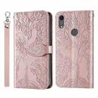 For Huawei Y6 (2019) Life of Tree Embossing Pattern Horizontal Flip Leather Case with Holder & Card Slot & Wallet & Photo Frame & Lanyard(Rose Gold) - 1