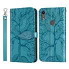 For Huawei Y6 (2019) Life of Tree Embossing Pattern Horizontal Flip Leather Case with Holder & Card Slot & Wallet & Photo Frame & Lanyard(Blue) - 1