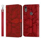 For Huawei Y6 (2019) Life of Tree Embossing Pattern Horizontal Flip Leather Case with Holder & Card Slot & Wallet & Photo Frame & Lanyard(Red) - 1