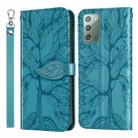 For Samsung Galaxy Note20 Life of Tree Embossing Pattern Horizontal Flip Leather Case with Holder & Card Slot & Wallet & Photo Frame & Lanyard(Lake Blue) - 1