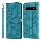 For Samsung Galaxy S10 Life of Tree Embossing Pattern Horizontal Flip Leather Case with Holder & Card Slot & Wallet & Photo Frame & Lanyard(Lake Blue) - 1