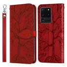 For Samsung Galaxy S20 Ultra Life of Tree Embossing Pattern Horizontal Flip Leather Case with Holder & Card Slot & Wallet & Photo Frame & Lanyard(Red) - 1