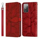 For Samsung Galaxy S20 FE Life of Tree Embossing Pattern Horizontal Flip Leather Case with Holder & Card Slot & Wallet & Photo Frame & Lanyard(Red) - 1