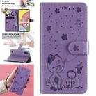 For Samsung Galaxy A01 Cat Bee Embossing Pattern Shockproof Horizontal Flip Leather Case with Holder & Card Slots & Wallet(Purple) - 1