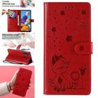 For Samsung Galaxy A21 Cat Bee Embossing Pattern Shockproof Horizontal Flip Leather Case with Holder & Card Slots & Wallet(Red) - 1