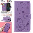 For Samsung Galaxy J2 Pro(2018) Cat Bee Embossing Pattern Shockproof Horizontal Flip Leather Case with Holder & Card Slots & Wallet(Purple) - 1
