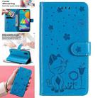 For Samsung Galaxy M01 Cat Bee Embossing Pattern Shockproof Horizontal Flip Leather Case with Holder & Card Slots & Wallet(Blue) - 1