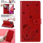 For Samsung Galaxy S20 FE Cat Bee Embossing Pattern Shockproof Horizontal Flip Leather Case with Holder & Card Slots & Wallet(Red) - 1