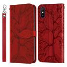 For Xiaomi Redmi 9A Life of Tree Embossing Pattern Horizontal Flip Leather Case with Holder & Card Slot & Wallet & Photo Frame & Lanyard(Red) - 1