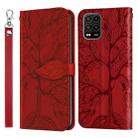 For Xiaomi Mi 10 Lite 5G Life of Tree Embossing Pattern Horizontal Flip Leather Case with Holder & Card Slot & Wallet & Photo Frame & Lanyard(Red) - 1