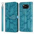 For Xiaomi Poco X3 Life of Tree Embossing Pattern Horizontal Flip Leather Case with Holder & Card Slot & Wallet & Photo Frame & Lanyard(Blue) - 1