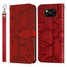 For Xiaomi Poco X3 Life of Tree Embossing Pattern Horizontal Flip Leather Case with Holder & Card Slot & Wallet & Photo Frame & Lanyard(Red) - 1