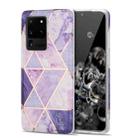 For Samsung Galaxy S20 Ultra Electroplating Stitching Marbled IMD Stripe Straight Edge Rubik Cube Phone Protective Case(Light Purple) - 1