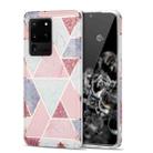 For Samsung Galaxy S20 Ultra Electroplating Stitching Marbled IMD Stripe Straight Edge Rubik Cube Phone Protective Case(Light Pink) - 1