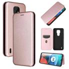 For Motorola Moto E7 Carbon Fiber Texture Horizontal Flip TPU + PC + PU Leather Case with Card Slot(Pink) - 1