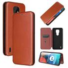 For Motorola Moto E7 Carbon Fiber Texture Horizontal Flip TPU + PC + PU Leather Case with Card Slot(Brown) - 1