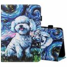 For Amazon Kindle Fire 7 2019 / 2017 / 2015 Sewing Thread Horizontal Painted Flat Leather Case with Pen Cover & Anti Skid Strip & Card Slot & Holder(Oil Painting Dog) - 1