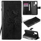 For OnePlus Nord N10 5G Tree & Cat Pattern Pressed Printing Horizontal Flip PU Leather Case with Holder & Card Slots & Wallet & Lanyard(Black) - 1