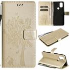 For OnePlus Nord N10 5G Tree & Cat Pattern Pressed Printing Horizontal Flip PU Leather Case with Holder & Card Slots & Wallet & Lanyard(Gold) - 1