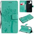 For OnePlus Nord N100 Tree & Cat Pattern Pressed Printing Horizontal Flip PU Leather Case with Holder & Card Slots & Wallet & Lanyard(Green) - 1