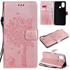 For OnePlus Nord N100 Tree & Cat Pattern Pressed Printing Horizontal Flip PU Leather Case with Holder & Card Slots & Wallet & Lanyard(Rose Gold) - 1