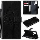For OnePlus Nord N100 Tree & Cat Pattern Pressed Printing Horizontal Flip PU Leather Case with Holder & Card Slots & Wallet & Lanyard(Black) - 1