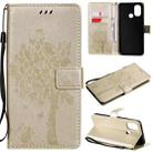 For OnePlus Nord N100 Tree & Cat Pattern Pressed Printing Horizontal Flip PU Leather Case with Holder & Card Slots & Wallet & Lanyard(Gold) - 1