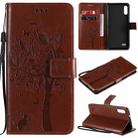 For LG K22 / K22 Plus Tree & Cat Pattern Pressed Printing Horizontal Flip PU Leather Case with Holder & Card Slots & Wallet & Lanyard(Coffee) - 1