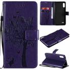 For LG K22 / K22 Plus Tree & Cat Pattern Pressed Printing Horizontal Flip PU Leather Case with Holder & Card Slots & Wallet & Lanyard(Purple) - 1