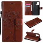 For OPPO A53(2020) / A32 Tree & Cat Pattern Pressed Printing Horizontal Flip PU Leather Case with Holder & Card Slots & Wallet & Lanyard(Coffee) - 1