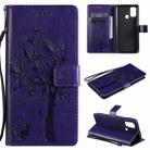 For OPPO A53(2020) / A32 Tree & Cat Pattern Pressed Printing Horizontal Flip PU Leather Case with Holder & Card Slots & Wallet & Lanyard(Purple) - 1