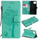 For OPPO F17 Pro / Reno4 Lite Tree & Cat Pattern Pressed Printing Horizontal Flip PU Leather Case with Holder & Card Slots & Wallet & Lanyard(Green) - 1