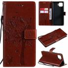 For OPPO F17 Pro / Reno4 Lite Tree & Cat Pattern Pressed Printing Horizontal Flip PU Leather Case with Holder & Card Slots & Wallet & Lanyard(Coffee) - 1