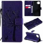 For OPPO F17 Pro / Reno4 Lite Tree & Cat Pattern Pressed Printing Horizontal Flip PU Leather Case with Holder & Card Slots & Wallet & Lanyard(Purple) - 1