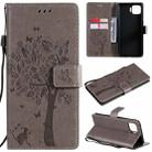 For OPPO F17 Pro / Reno4 Lite Tree & Cat Pattern Pressed Printing Horizontal Flip PU Leather Case with Holder & Card Slots & Wallet & Lanyard(Grey) - 1